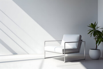 White armchair in modern interior with copy space. 3d render