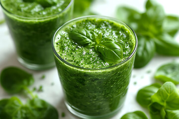 Fresh green smoothie brimming with vibrant health, a refreshing blend of nutritious greens and fruits