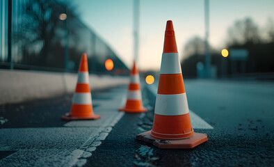 traffic cones on the road on work site 