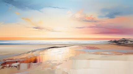 Obraz premium a sandy path towards ocean sunrise colours reflecting