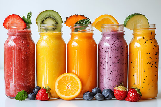 A colorful assortment of fresh fruits blended into a delicious and nutritious smoothie, bursting with flavor and vitality.