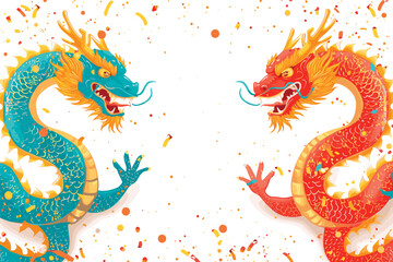 Obraz na płótnie Canvas Double chinese dragon background wallpaper 