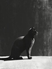 black cat Minimalistic fine art animal in clean setting