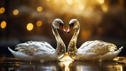 Two Glass/Crystal Swans with Bokeh