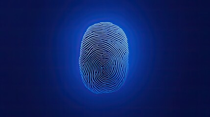 A single fingerprint is displayed on a vibrant blue background