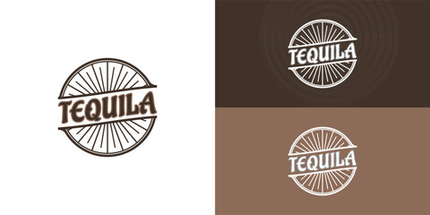 Tequila Vintage stamp vector in brown color presented with multiple white and brown background colors. The logo is suitable for a Restaurant Cafe Bar logo design inspiration template