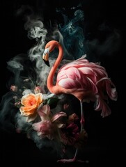 Naklejka premium Flamingo with beautiful color flower explosion