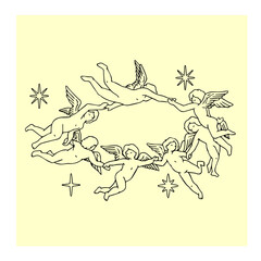 Naklejka premium fliying angels holding hands illustration