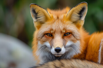 Naklejka na ściany i meble A close-up of a red fox looking at the camera.