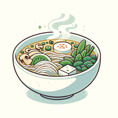 Vegan Pho Noodle Soup Vector Illustration