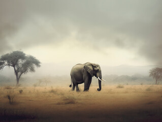 elephant in white light Minimalistic fine art animal in clean setting
