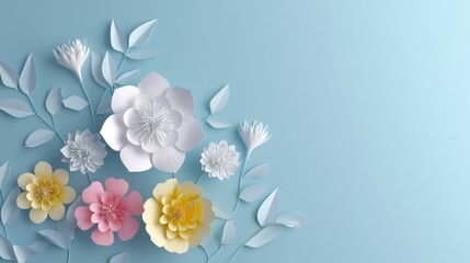 Paper flowers, copy space, Generative AI