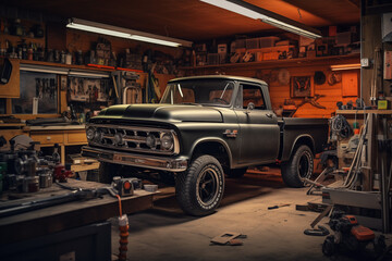Vintage car in a garage
