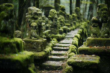 Ancient mossy statues