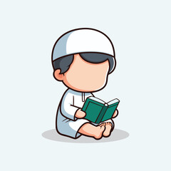 Obraz na płótnie Canvas muslim cartoon character is reading Qur'an flat illustration vector