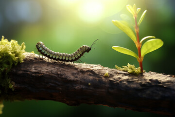 green caterpillar on a branch