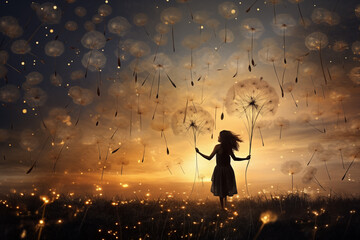 Person in the dandelions dance