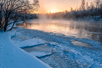 Kuerbin rime sunrise landscape in Yichun city Heilongjiang province, China.