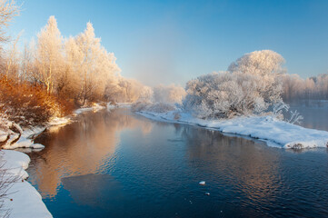 Kuerbin rime sunrise landscape in Yichun city Heilongjiang province, China.