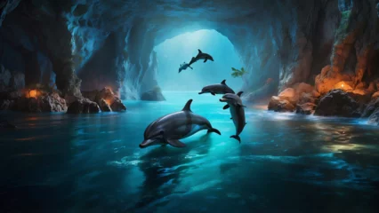 Rolgordijnen Dolphins exploring enchanted caves © alhaitham