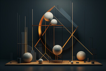 .3D Geometric Shapes Composition, Modern Abstract Art Background