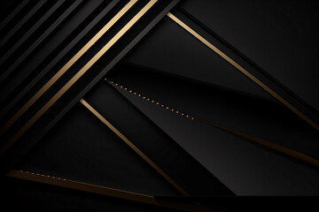 Modern Luxury Background Template, Black and Gold 3D Stripes