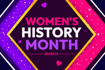 Colorful Women's History Month Wallpaper with glittering border and typography inside box. March is celebrated as Women's month