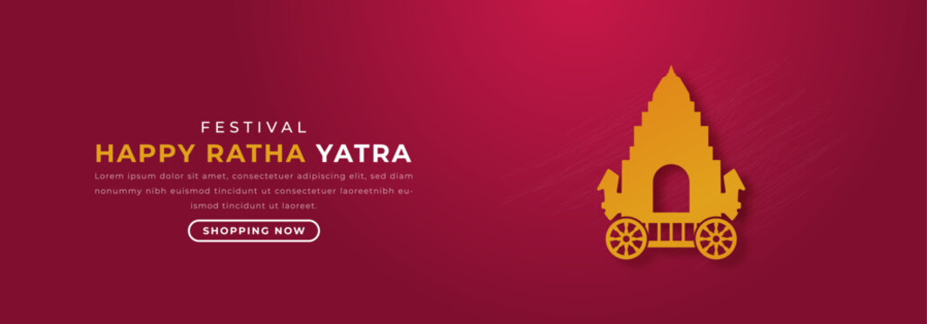 Happy Ratha Yatra Paper cut style Vector Design Illustration for Background, Poster, Banner, Advertising, Greeting Card