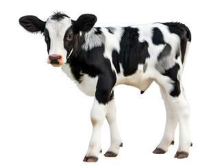 Naklejka na ściany i meble Calf cow isolated on white transparent background, png. White black calf