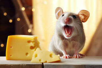 A mouse eating cheese