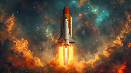 夜空と宇宙船の打ち上げ,Generative AI AI画像