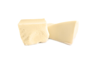 Pieces of tasty chocolate isolated on white