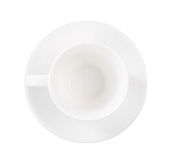 Ceramic cup with saucer isolated on white, top view