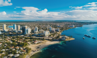 Breathtaking Aerial View of Dar es Salaam: The Haven of Peace Unfolds in Urban Majesty - obrazy, fototapety, plakaty