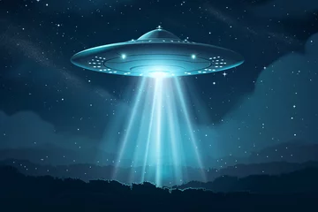 Zelfklevend Fotobehang UFO spaceship alien craft illustration, space alien flying saucer concept illustration © lin
