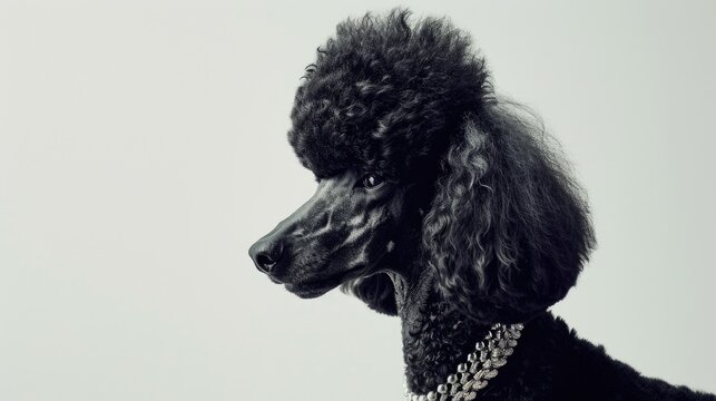 Canine Elegance: Poodle Profile in Monochrome Elegant poodle portrait, Black poodle profile, Monochrome canine image