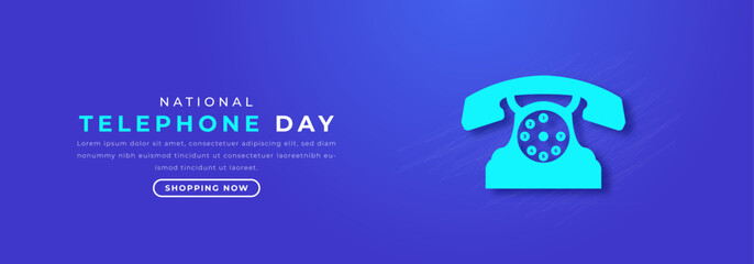 National Telephone Day Paper cut style Vector Design Illustration for Background, Poster, Banner, Advertising, Greeting Card