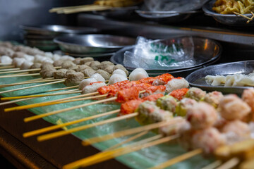 Naklejka premium Skewers of Different Seafood Balls