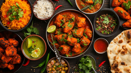 A vibrant Indian feast featuring succulent Chicken Tikka Masala and tender Tandoori Chicken