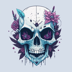 A metal-inspired t-shirt design with a charming skull and haunting, spring-inspired flora.