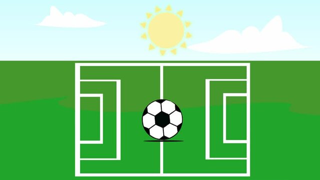 2d animation football field with soccer ball.