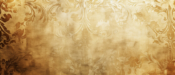Ornate baroque patterns on aged paper background.

