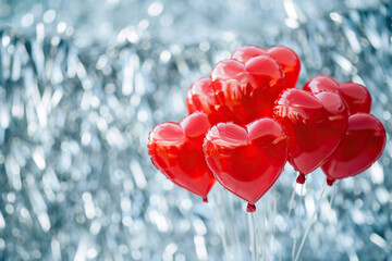 Heart-shaped balloons on a silver background