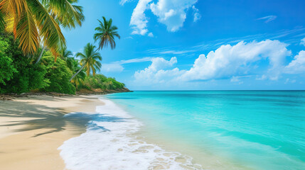 tropical beach with palm trees	
