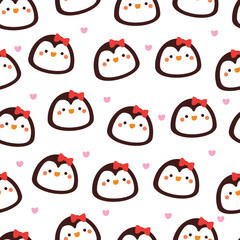 seamless pattern cartoon penguin with snowflakes. cute animal wallpaper illustration for gift wrap paper