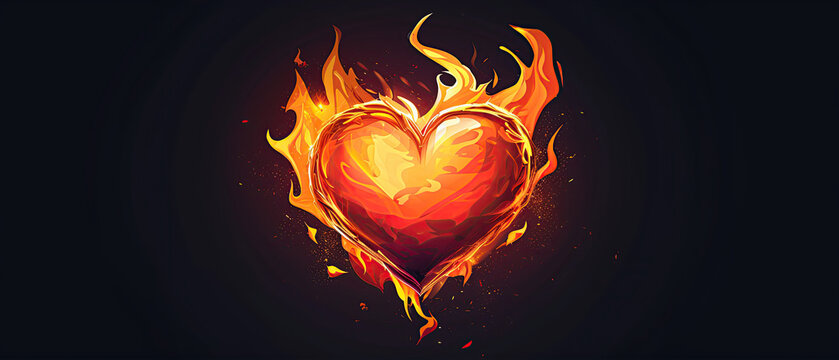 burning heart on black cartoon