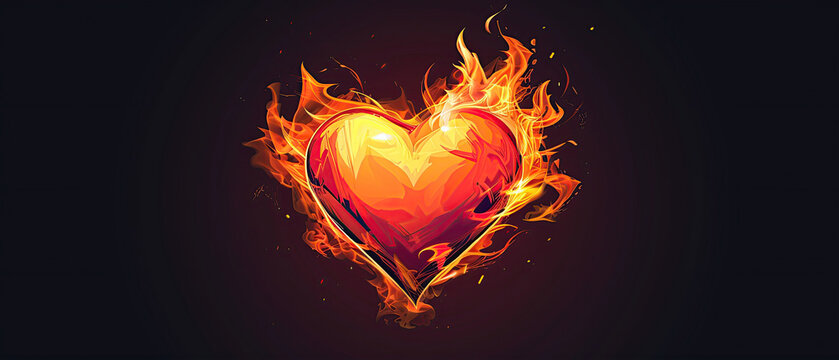 cartoon burning heart in the fire