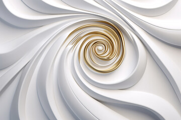 3D Abstract White and Gold Liquid Swirling Background, Luxury Style