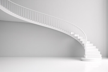 Floating White Staircase. 3D Rendering, Abstract Architecture, Surreal Illusion