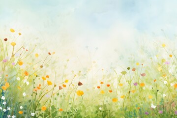 Watercolor blooming wildflowers lawn meadow background for textile wallpaper card design decoration